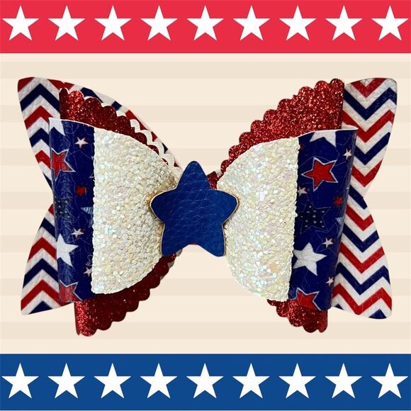4th of July Baby Girl 4” Bow Headband 2 in 1 Interchangeable Nylon USA Patriotic - Picture 3 of 6